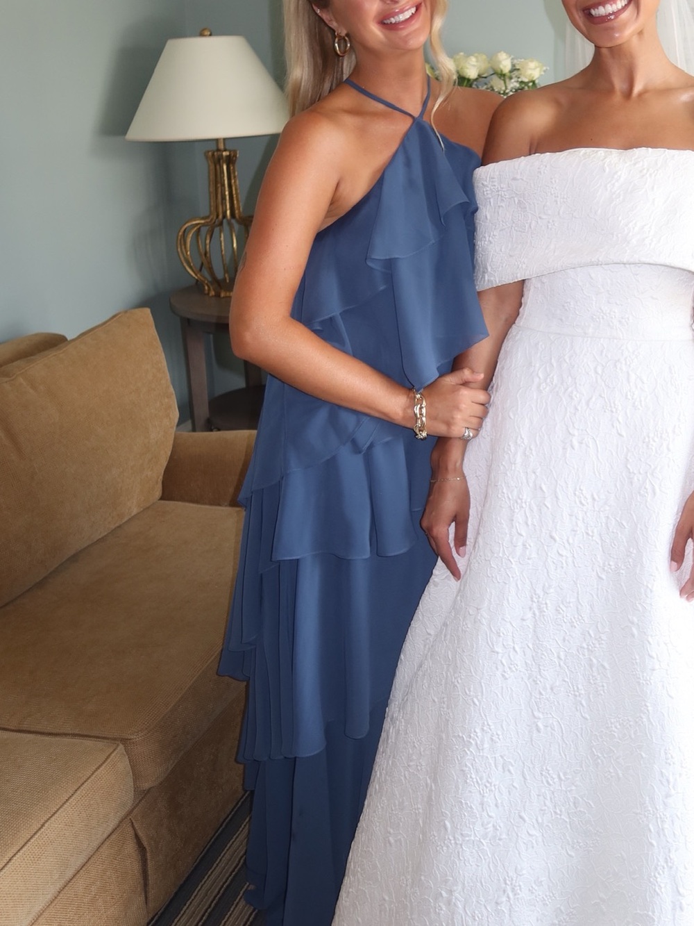 Navy Layered Ruffle Evening Gown